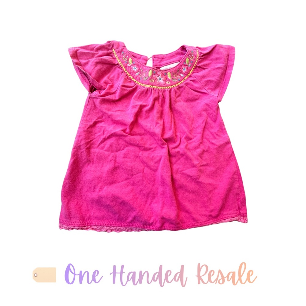 🌸 OshKosh B'gosh Genuine Baby Bright Vibrant Fuchsia Kids Blouse Top Embroidered